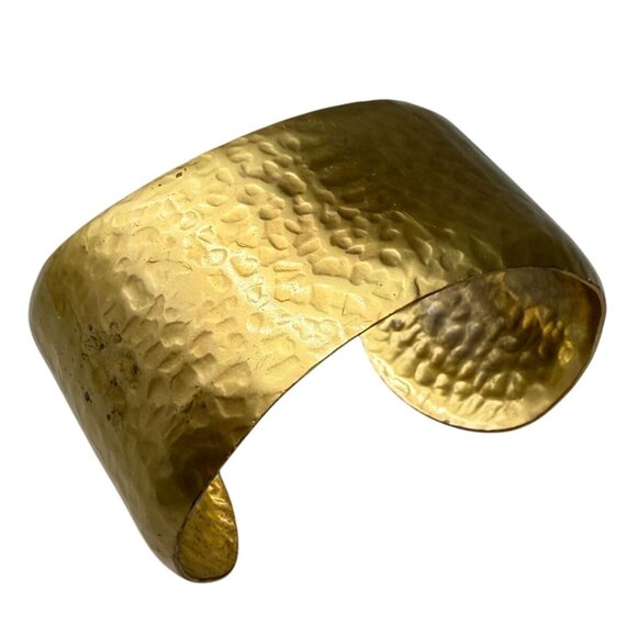 Vintage Hammered Cuff Bangle Bracelet Gold Tone Timeless Classic Minimalist - Picture 1 of 4